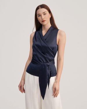 LILYSILK Elegant Silk Wrap Blouse - Blue