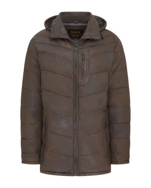 Infinity Leather Leather Quilted Jacket Hooded Puffer Winter Coat - Brown