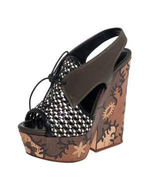 Sergio Rossi Woven Leather And Leather Wedge Lace Up Sandals - Black