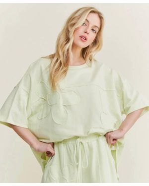 J. Her Cotton French Terry Double Flower Patch Top - Green
