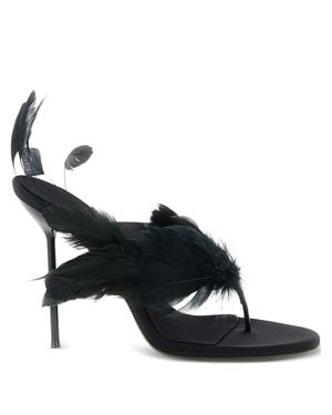 Paris Texas High-Heeled Sandals With Feathered Straps - Black
