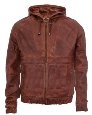 Infinity Leather Zipped Hooded Bomber Biker Jacket - Red