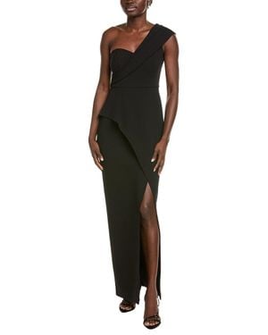 Aidan Mattox One-Shoulder Wrap Column Gown - Black