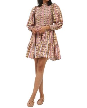 Oliphant Smocked Flirty 3/4 Sleeve Dress - Multicolor