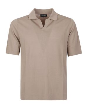 Ballantyne Minimalist Cotton V-Neck Polo Shirt - Natural