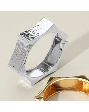 Fashnzfab Hammered Metal Geometric Spike Hinged Bangle Bracelet Rhodium - Metallic