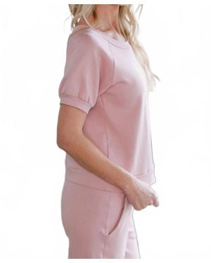 YALEA Berkeley Puff Short Sleeve Bamboo & Organic Cotton Raglan Sweatshirt Top - Purple