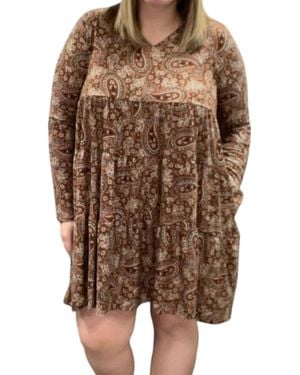 Jade By Jane Paisley Long Sleeve Dress - Brown