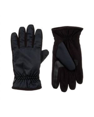 Isotoner Nylon & Fleece Gloves With Gathered Wrist - Black