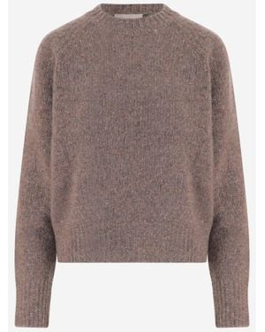 Allude Knit Pattern Ribbed Cuffs Cashmere Sweater - Brown