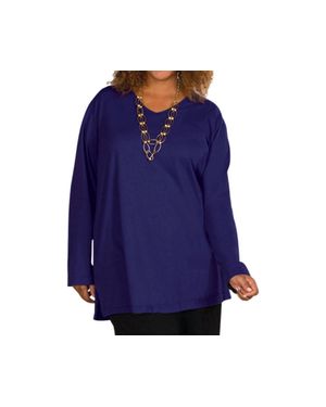 On The Plus Side Jersey Long Sleeve V-Neck Tee - Blue