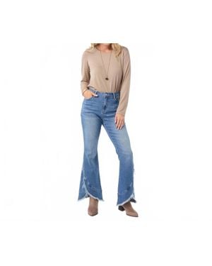 Coco + Carmen Bambu Soft Flare Jeans With Crossover Fringe - Blue