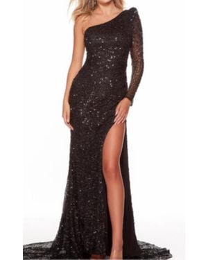 Alyce Paris One Shoulder Mesh Sequin Gown - Black