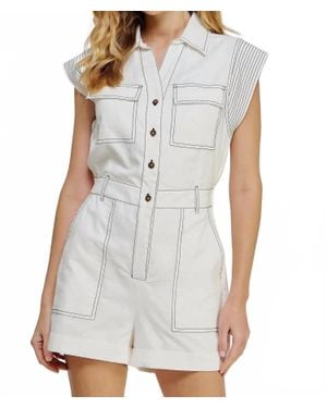 Strut & Bolt Top Stitch Panel Details Romper - White