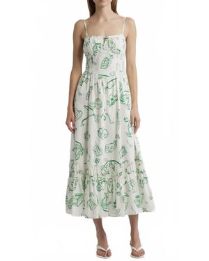 Moon River Doodle Line Midi Dress - Green