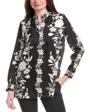 Anne Klein Satin Twill Popover Blouse - Black