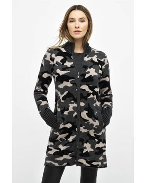 Kinross Cashmere Camo Zip Cardigan - Black