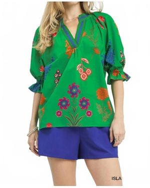 Umgee Island Floral Blouse - Green