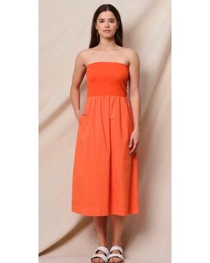 Sundry Mixed Media Strapless Dress - Orange