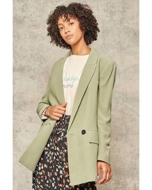 TRUEDAMES A Solid Woven Blazer Jacket - Natural
