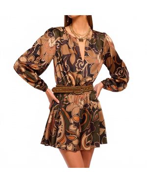 Ramy Brook Gloria Printed Silk Long Sleeve Mini Dress - Brown