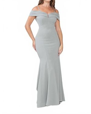 Lenovia Usa Crepe Fitted Off Shoulder Gown - Gray