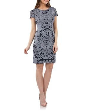 JS Collections Soutache & Mesh Cocktail Cloud Mini Dress - Blue