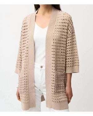 Joseph Ribkoff Sequined Open Front 3/4 Sleeves Cardigan - Natural