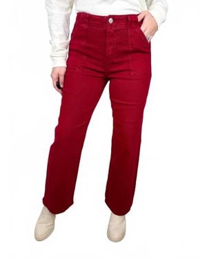Risen Faith High-Rise Ankle Flare Jeans - Red