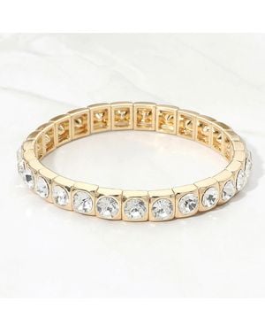 Fashnzfab Round Faceted Gem Panel Beaded Stretch Bracelet - Metallic