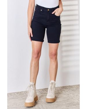TRUEDAMES Full Size High Waist Tummy Control Bermuda Shorts - Blue