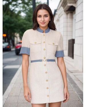 TRUEDAMES Contrast Button Front Mini Dress - Natural