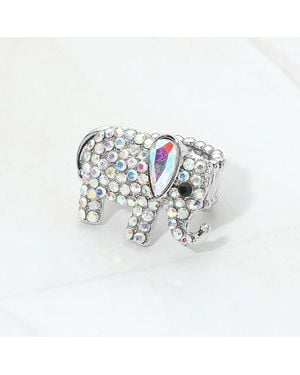 Fashnzfab Rhinestone Embellished Elephant Stretch Ring - White