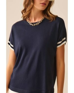 Q2 Relaxed Sweater With Contrast - Blue