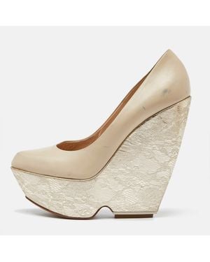 Nicholas Kirkwood Cream Leather Wedge Platform Pumps - Natural