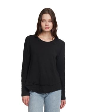 Wilt Long Sleeve Mock Layer Raw Hem Tee - Black