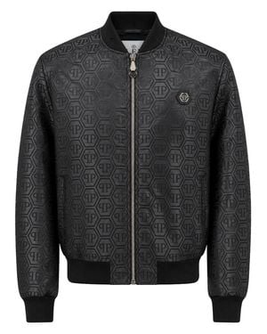 Philipp Plein Nylon Bomber Jacquard Monogram - Black