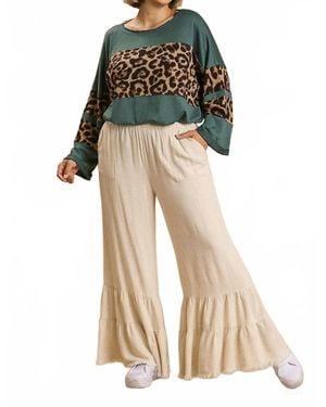 Umgee Linen Blend Wide Ruffle Leg Pants - Natural