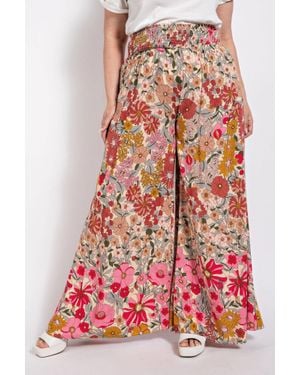 TRUEDAMES Flare Wide Leg And Waist Smocked Pants With Side Pocket - Red