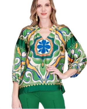 Jade & Joy Joy Moroccan Tile Peasant Top - Green
