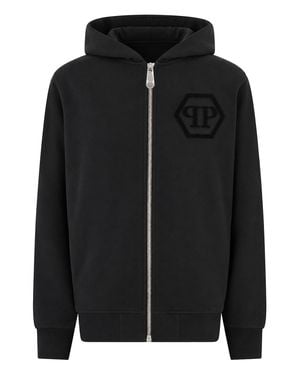 Philipp Plein Zip Hoodie Hexagon - Black