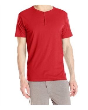 Papi Knit Jersey Short Sleeve Henley Shirt - Red