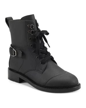 Aerosoles Amie Boots Leather Cap Toe Block Heel Combat Zap2088 - Black