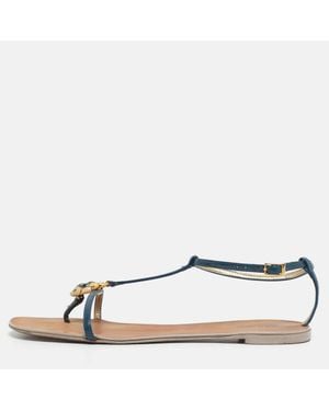 Roberto Cavalli Patent Leather Embellished Thong Flat Sandals - White