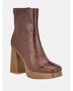 Guess Danca Boots Faux Leather Block Heel Platform Booties Lion650 - Brown