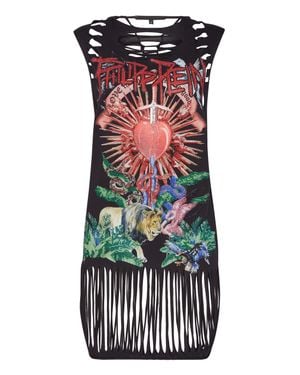Philipp Plein T-Shirt Short Dresses Destroyed - White