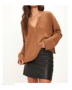 Project Social T Getaway Notch Neck Sweater Rib Pullover - Black