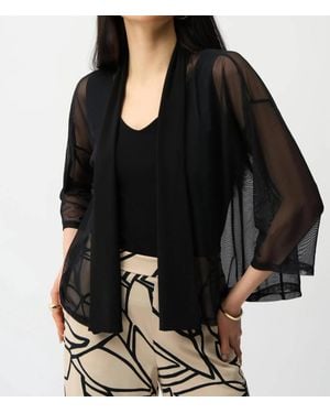 Joseph Ribkoff Open Front 3/4 Sleeves Mesh Cover-Up Jacket - Black