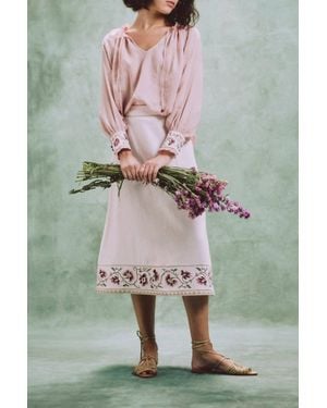 Rosewater House Lola Embroidered Floral Midi Skirt - Gray