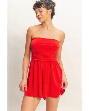 TRUEDAMES Strapless Shirred Waist Stretch Romper With Side Pockets